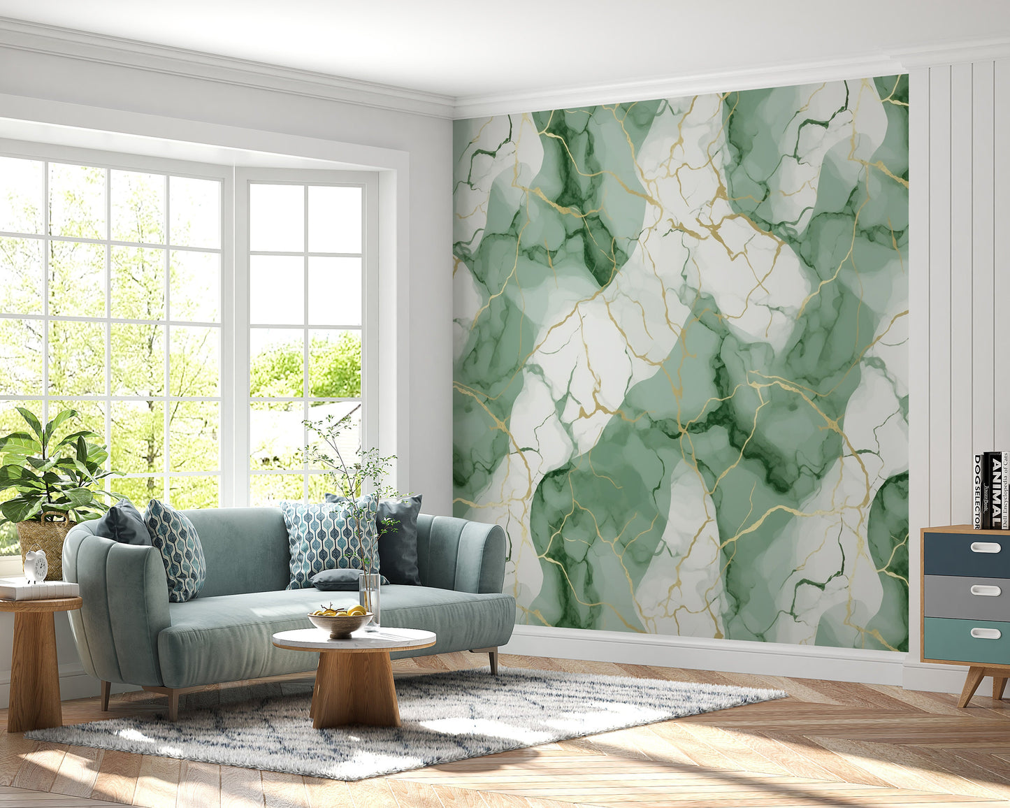 Removable Wallpaper, Green and Gold Marble - Peel & Stick, Reusable, Self Adhesive, 26" Panels, Easy Install, Seamless