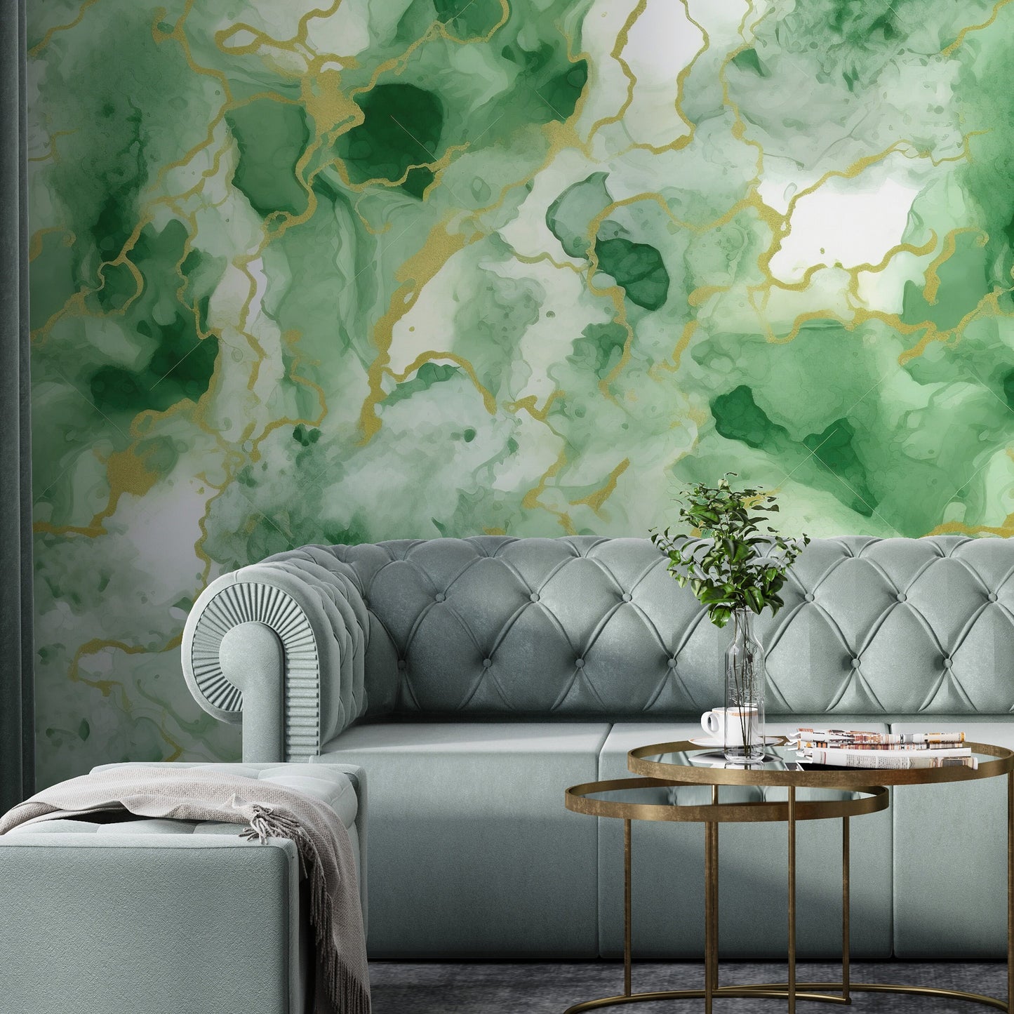 Removable Wallpaper, Beautiful Green and Gold Marble - Peel & Stick, Reusable, Self Adhesive, 26" Panels, Easy Install, Seamless