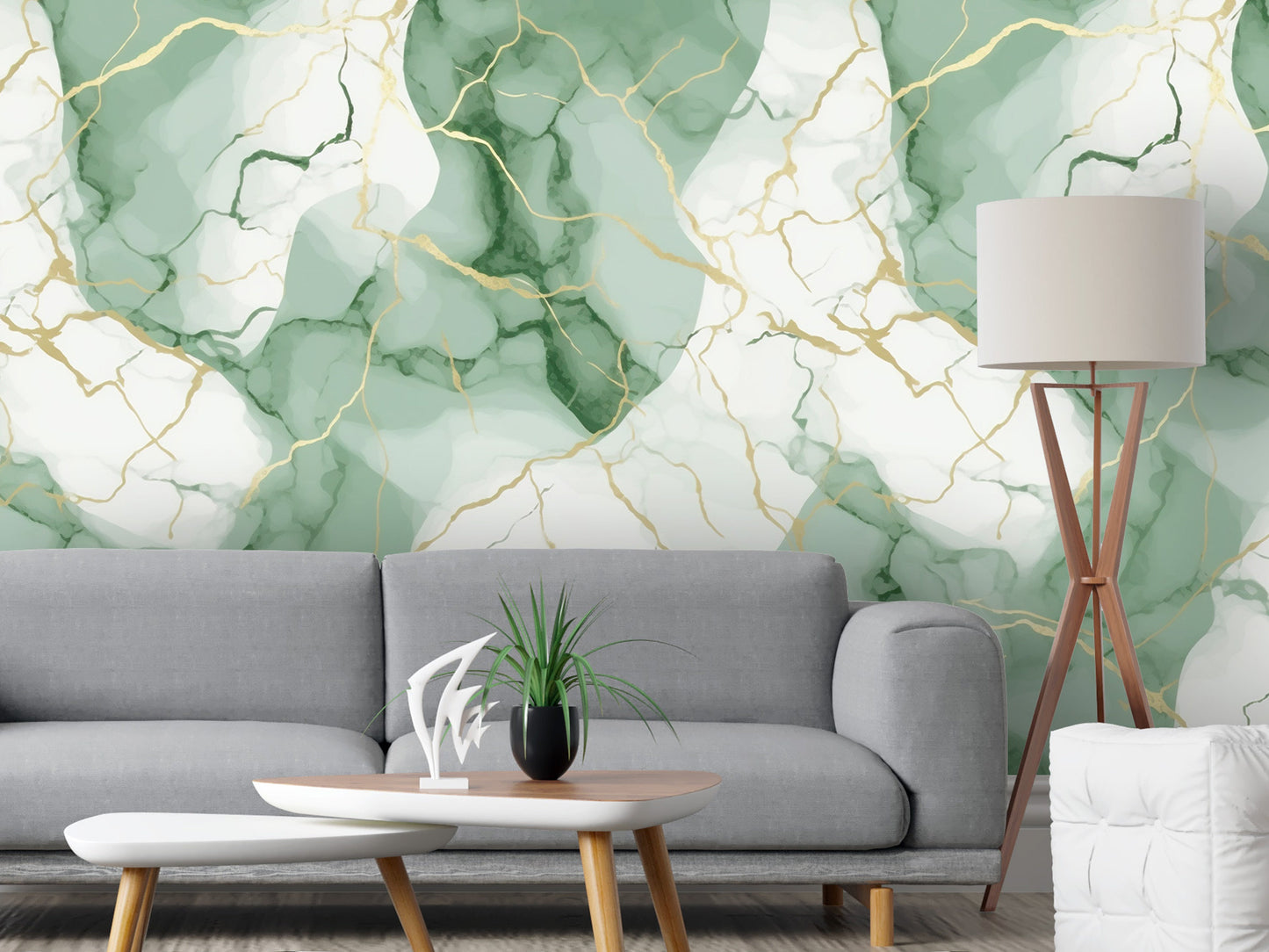 Removable Wallpaper, Green and Gold Marble - Peel & Stick, Reusable, Self Adhesive, 26" Panels, Easy Install, Seamless