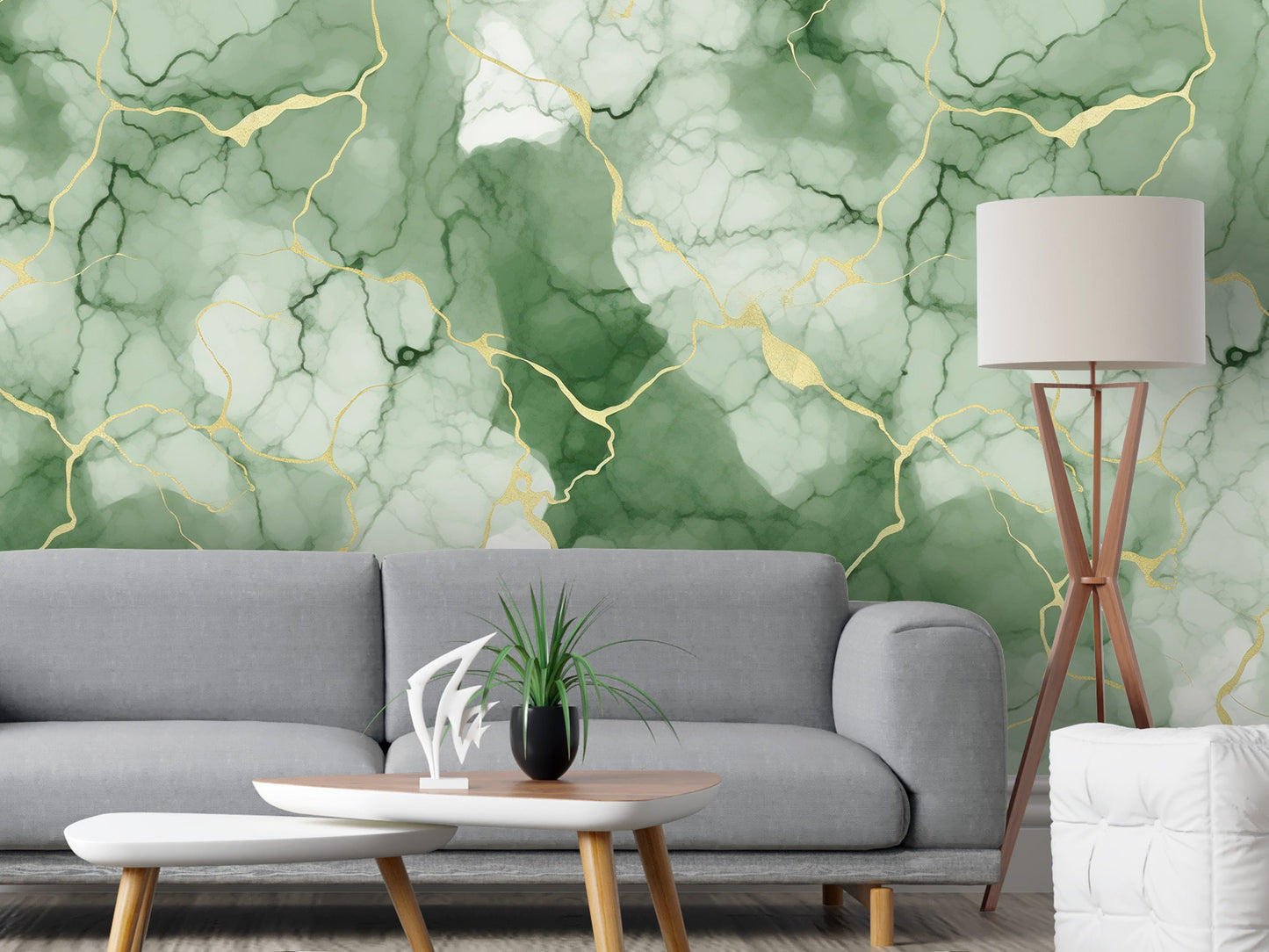 Removable Wallpaper, Green, White and Gold Marble - Peel & Stick, Reusable, Self Adhesive, 26" Panels, Easy Install, Seamless