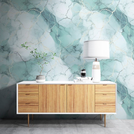 Removable Wallpaper, Sea Green Beautiful Marble - Peel & Stick, Reusable, Self Adhesive, 26" Panels, Easy Install, Seamless