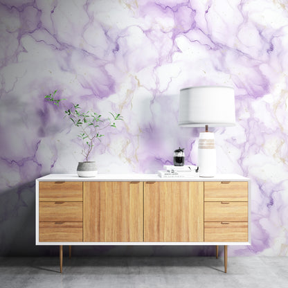 Removable Wallpaper, White and Purple Marble - Peel & Stick, Reusable, Self Adhesive, 26" Panels, Easy Install, Seamless