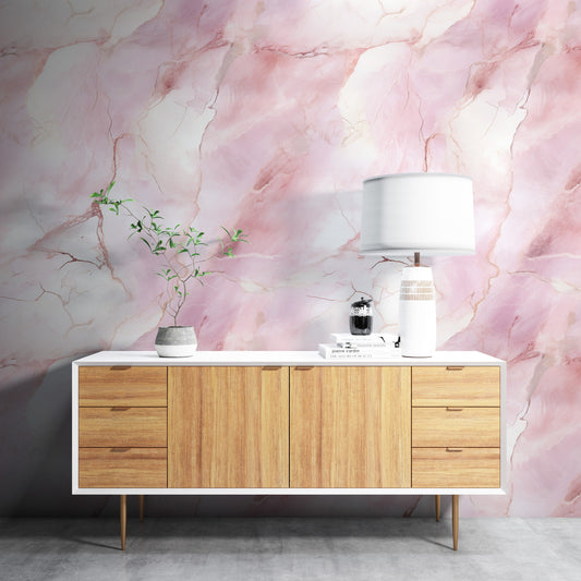 Removable Wallpaper, Pink and White Marble - Peel & Stick, Reusable, Self Adhesive, 26" Panels, Easy Install, Seamless