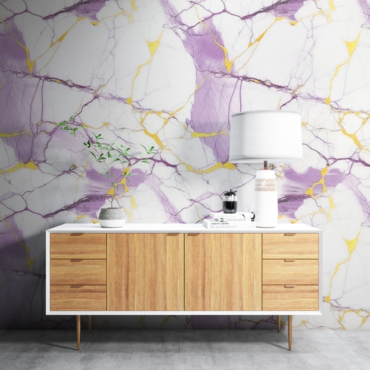 Removable Wallpaper, Purple and White Marble - Peel & Stick, Reusable, Self Adhesive, 26" Panels, Easy Install, Seamless