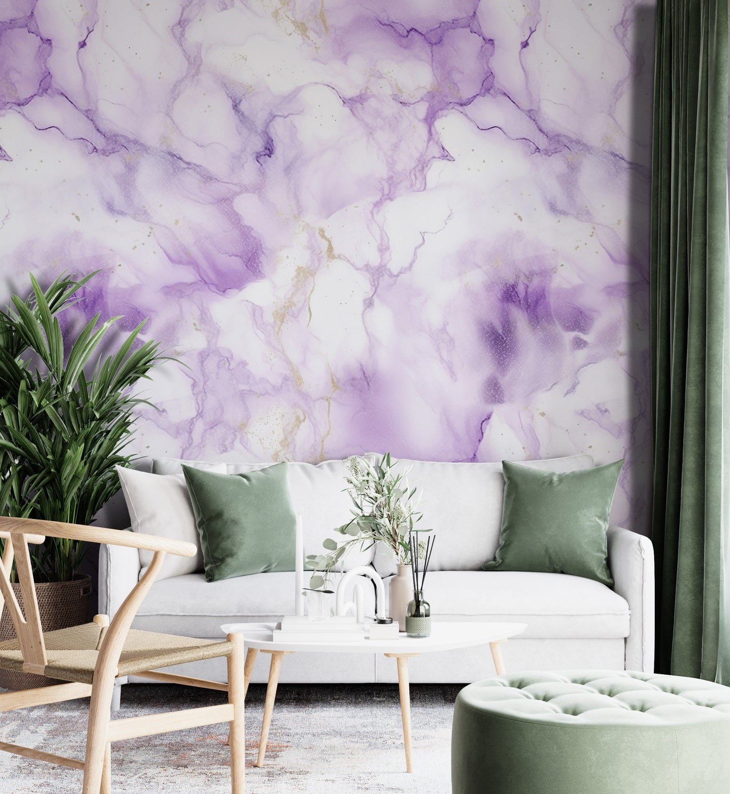 Removable Wallpaper, White and Purple Marble - Peel & Stick, Reusable, Self Adhesive, 26" Panels, Easy Install, Seamless