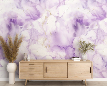 Removable Wallpaper, White and Purple Marble - Peel & Stick, Reusable, Self Adhesive, 26" Panels, Easy Install, Seamless