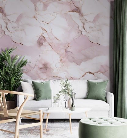 Removable Wallpaper, White and Pink Marble - Peel & Stick, Reusable, Self Adhesive, 26" Panels, Easy Install, Seamless