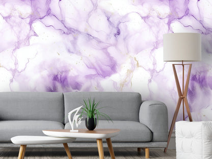 Removable Wallpaper, White and Purple Marble - Peel & Stick, Reusable, Self Adhesive, 26" Panels, Easy Install, Seamless