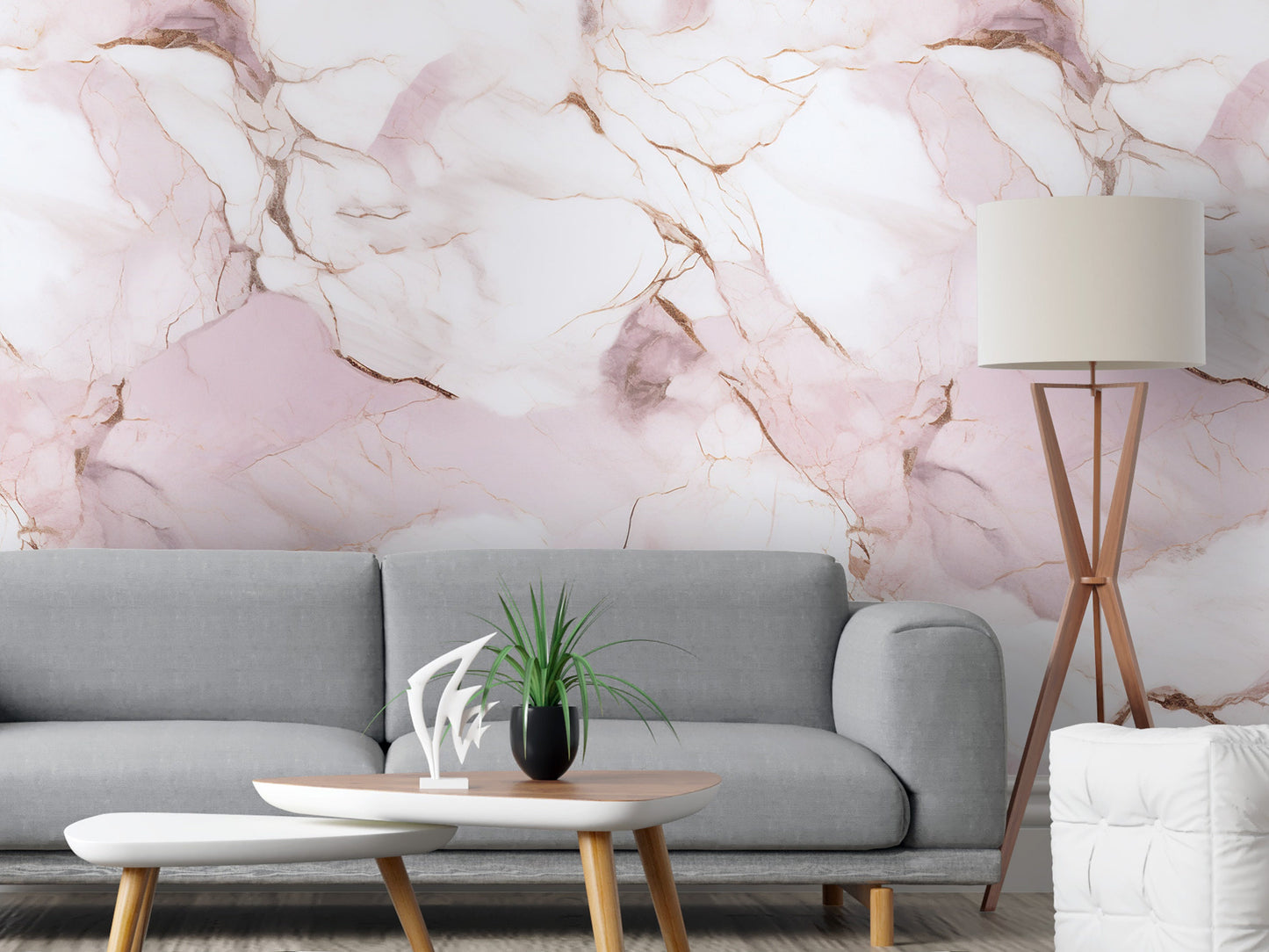 Removable Wallpaper, White and Pink Marble - Peel & Stick, Reusable, Self Adhesive, 26" Panels, Easy Install, Seamless