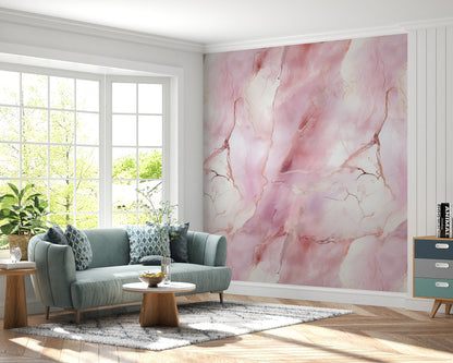 Removable Wallpaper, Pink and White Marble - Peel & Stick, Reusable, Self Adhesive, 26" Panels, Easy Install, Seamless