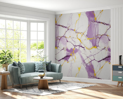 Removable Wallpaper, Purple and White Marble - Peel & Stick, Reusable, Self Adhesive, 26" Panels, Easy Install, Seamless