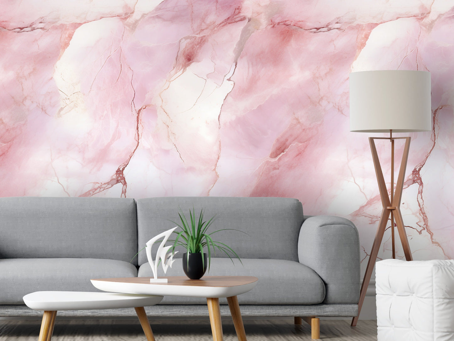 Removable Wallpaper, Pink and White Marble - Peel & Stick, Reusable, Self Adhesive, 26" Panels, Easy Install, Seamless