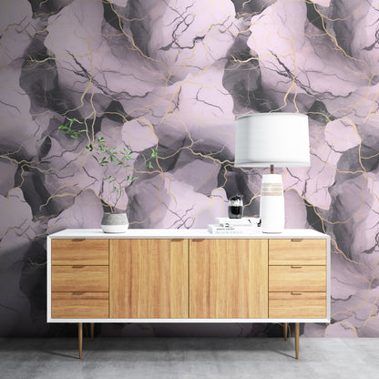 Removable Wallpaper, Purple and Black Marble - Peel & Stick, Reusable, Self Adhesive, 26" Panels, Easy Install, Seamless