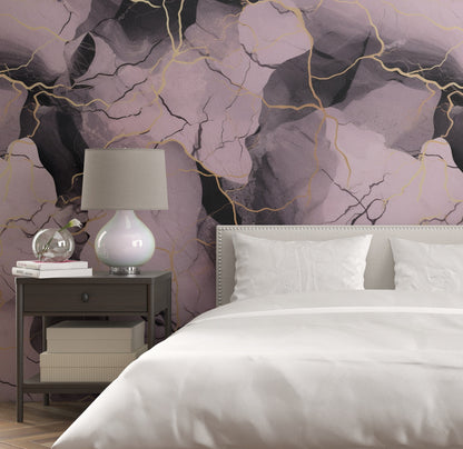 Removable Wallpaper, Purple and Black Marble - Peel & Stick, Reusable, Self Adhesive, 26" Panels, Easy Install, Seamless