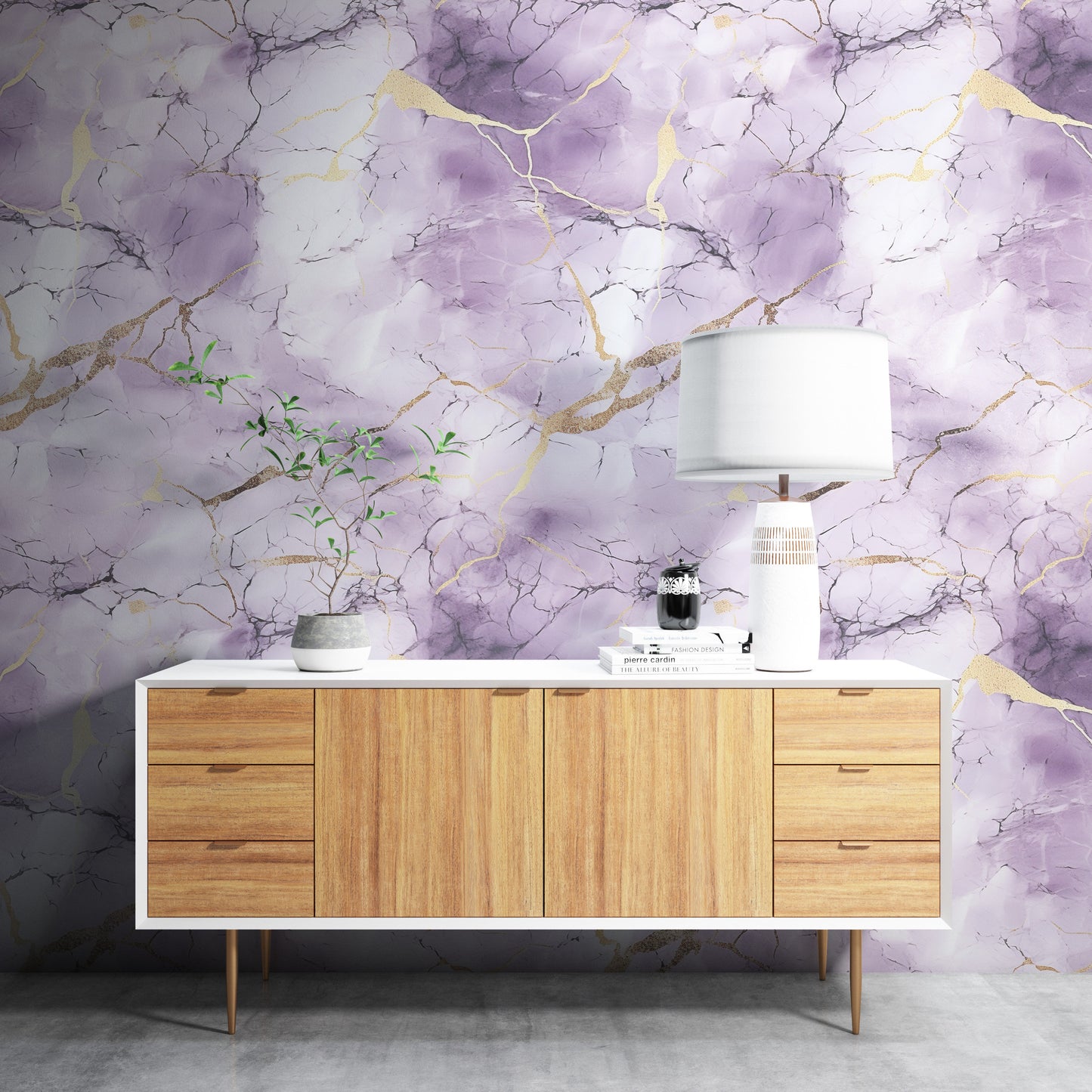 Removable Wallpaper, Purple, White and Gold Marble - Peel & Stick, Reusable, Self Adhesive, 26" Panels, Easy Install, Seamless