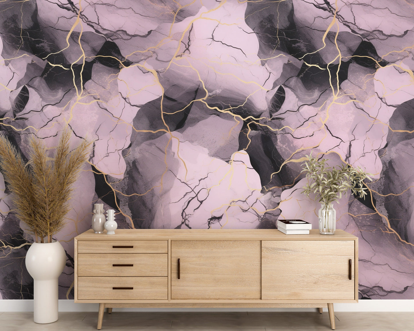 Removable Wallpaper, Purple and Black Marble - Peel & Stick, Reusable, Self Adhesive, 26" Panels, Easy Install, Seamless