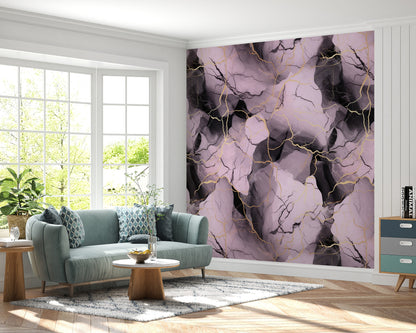 Removable Wallpaper, Purple and Black Marble - Peel & Stick, Reusable, Self Adhesive, 26" Panels, Easy Install, Seamless