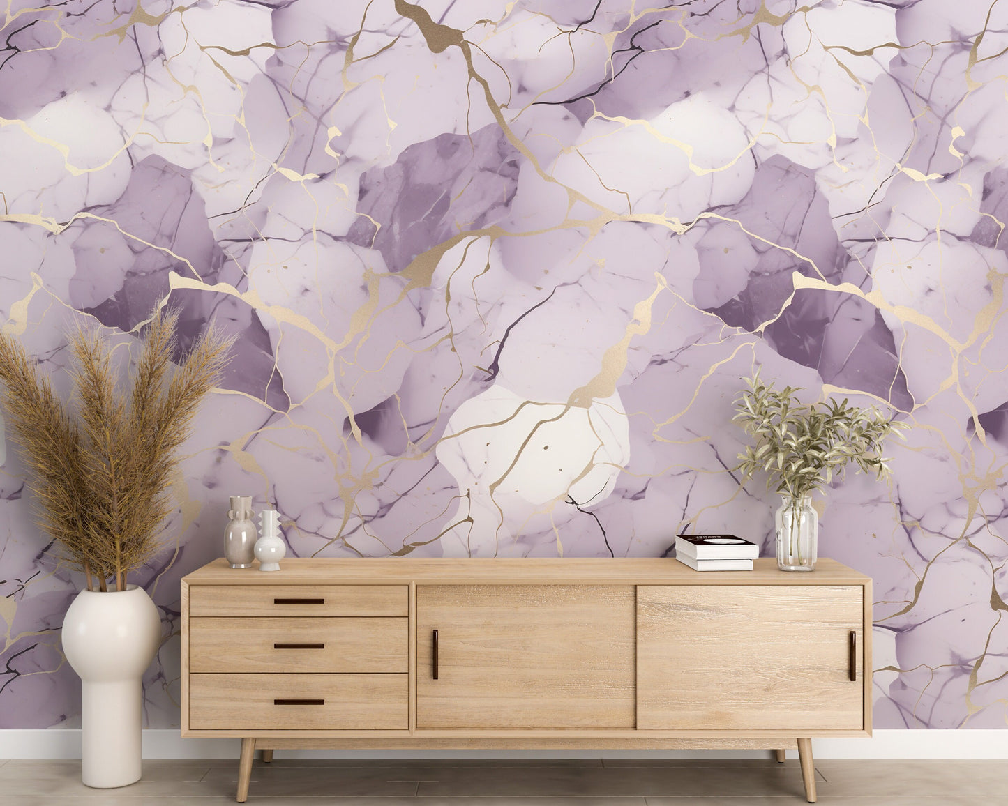 Removable Wallpaper, Purple and Gold Marble - Peel & Stick, Reusable, Self Adhesive, 26" Panels, Easy Install, Seamless