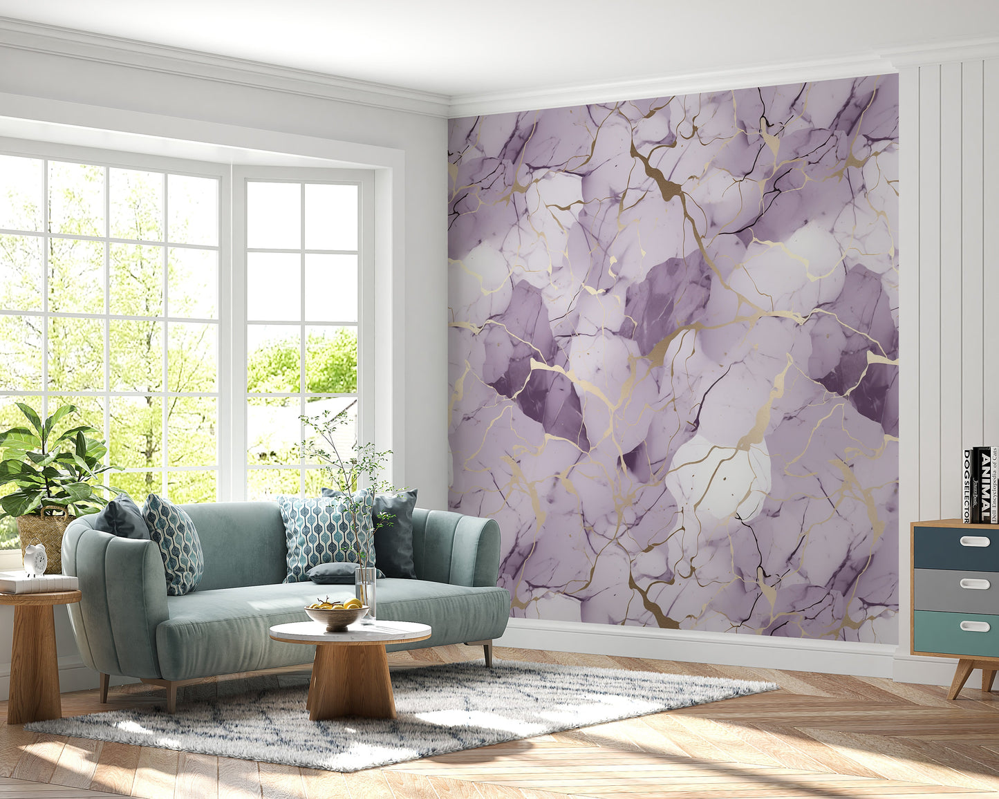 Removable Wallpaper, Purple and Gold Marble - Peel & Stick, Reusable, Self Adhesive, 26" Panels, Easy Install, Seamless