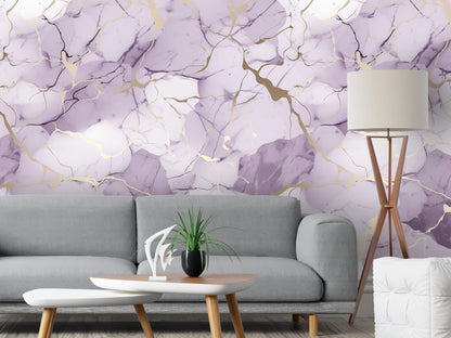 Removable Wallpaper, Purple and Gold Marble - Peel & Stick, Reusable, Self Adhesive, 26" Panels, Easy Install, Seamless