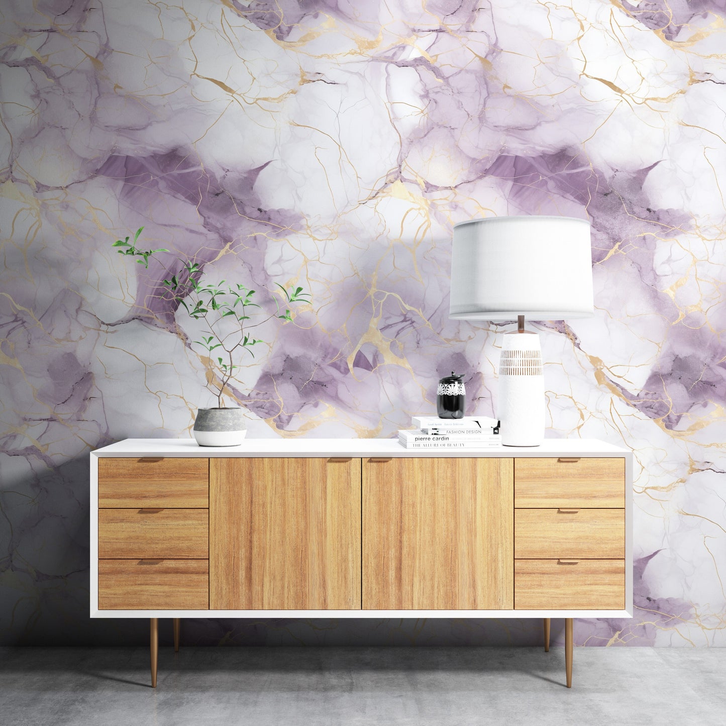 Removable Wallpaper, White, Gold and Purple Marble - Peel & Stick, Reusable, Self Adhesive, 26" Panels, Easy Install, Seamless