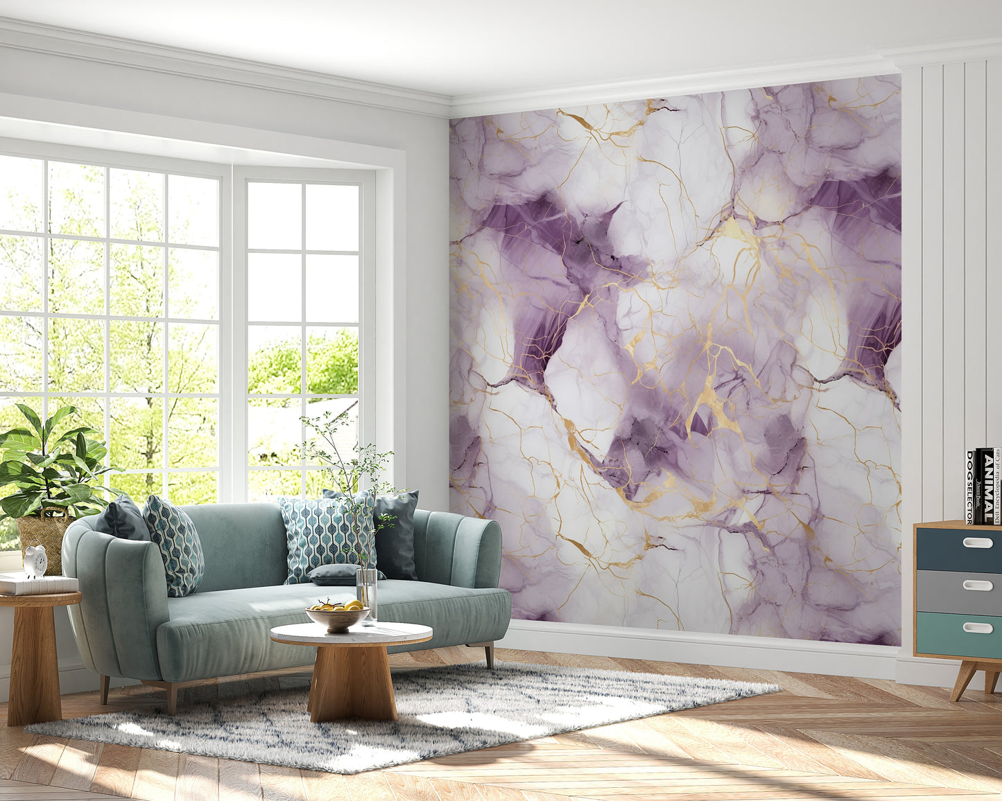 Removable Wallpaper, White, Gold and Purple Marble - Peel & Stick, Reusable, Self Adhesive, 26" Panels, Easy Install, Seamless