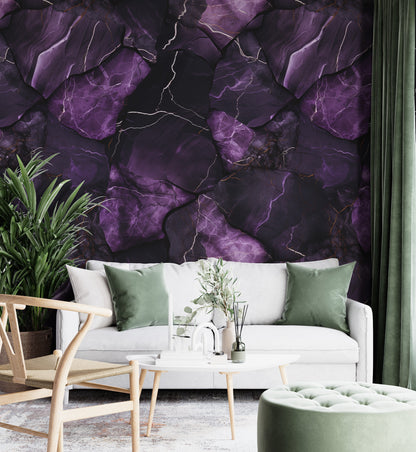 Removable Wallpaper, Black and Dark Purple Marble - Peel & Stick, Reusable, Home Decor  Self Adhesive, 26" Panels, Easy Install, Seamless