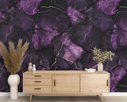 Removable Wallpaper, Black and Dark Purple Marble - Peel & Stick, Reusable, Home Decor  Self Adhesive, 26" Panels, Easy Install, Seamless