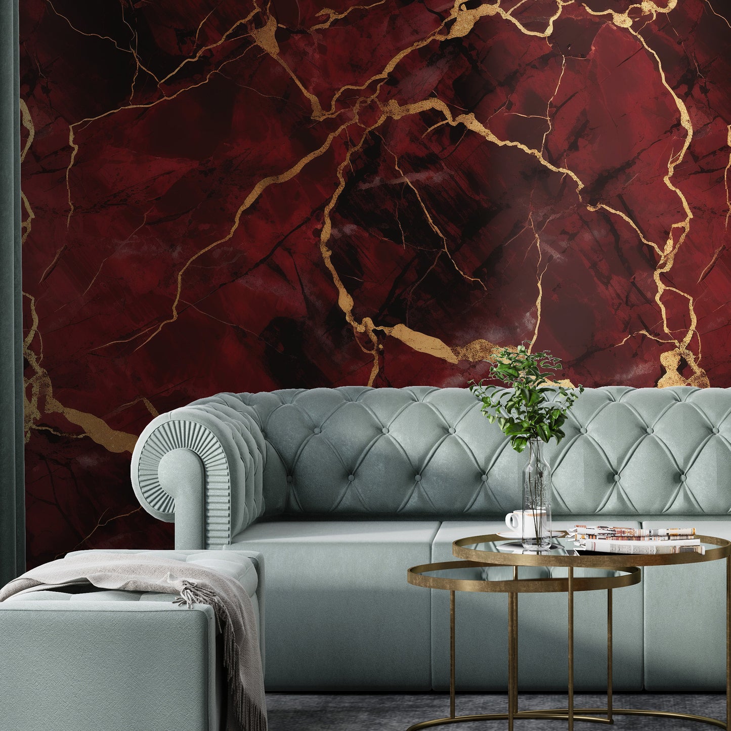 Removable Wallpaper, Gold and Red Marble - Peel & Stick, Reusable, Self Adhesive, 26" Panels, Easy Install, Seamless