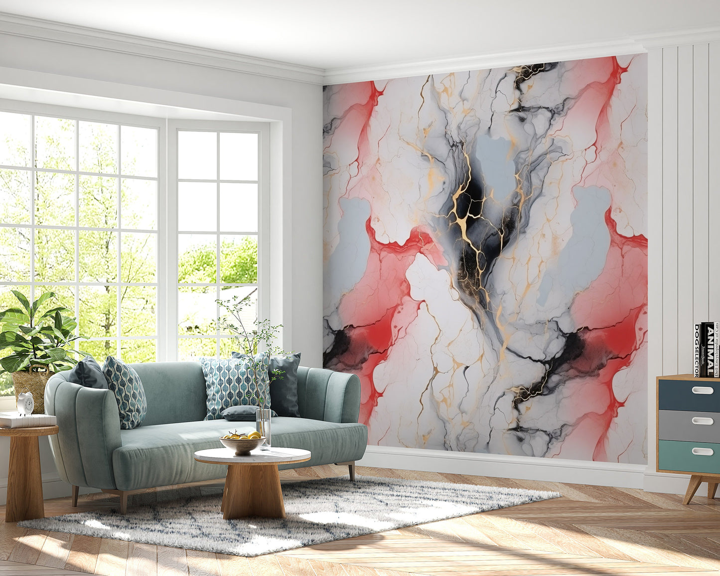 Removable Wallpaper, Black, Blue and Red Marble - Peel & Stick, Reusable, Self Adhesive, 26" Panels, Easy Install, Seamless