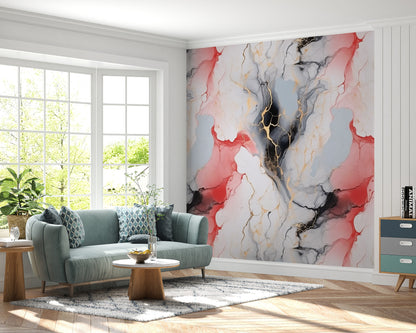 Removable Wallpaper, Black, Blue and Red Marble - Peel & Stick, Reusable, Self Adhesive, 26" Panels, Easy Install, Seamless