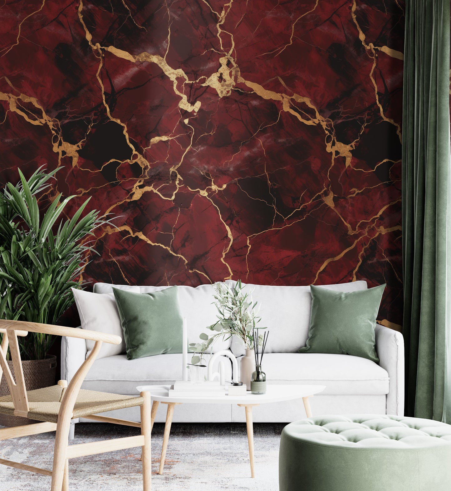 Removable Wallpaper, Gold and Red Marble - Peel & Stick, Reusable, Self Adhesive, 26" Panels, Easy Install, Seamless