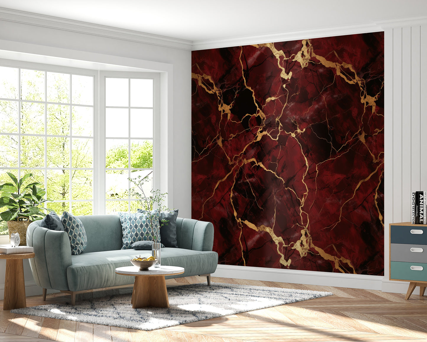 Removable Wallpaper, Gold and Red Marble - Peel & Stick, Reusable, Self Adhesive, 26" Panels, Easy Install, Seamless