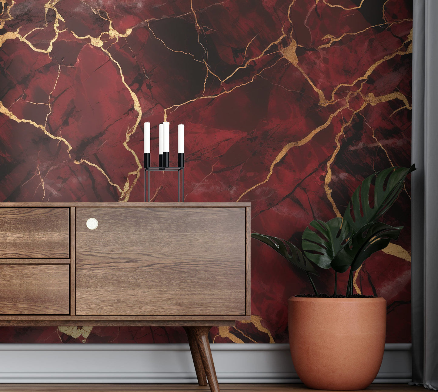 Removable Wallpaper, Gold and Red Marble - Peel & Stick, Reusable, Self Adhesive, 26" Panels, Easy Install, Seamless