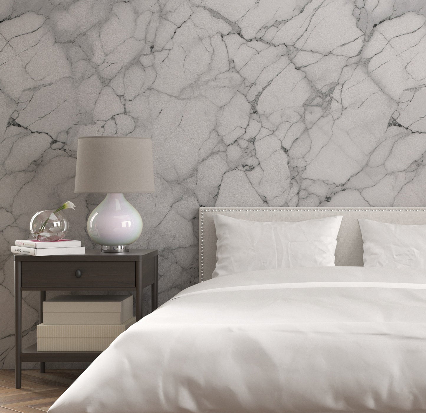 Removable Wallpaper, White and Gray Marble Design - Peel & Stick, Reusable, Self Adhesive, 26" Panels, Easy Install, Seamless