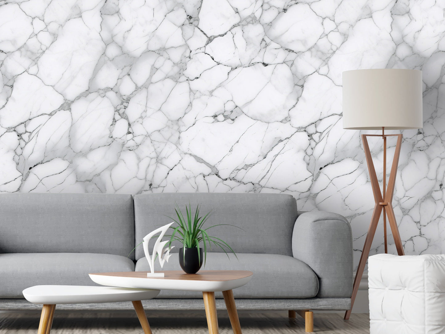 Removable Wallpaper, White and Gray Marble Design - Peel & Stick, Reusable, Self Adhesive, 26" Panels, Easy Install, Seamless