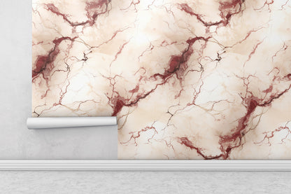 Removable Wallpaper, Beautiful White and Red Shiny Marble Design - Peel & Stick, Reusable, Self Adhesive, 26" Panels, Easy Install, Seamless