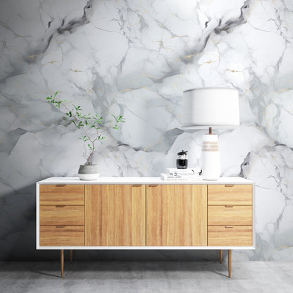 Removable Wallpaper, Marble Design White Marble - Peel & Stick, Reusable, Self Adhesive, 26" Panels, Easy Install, Seamless