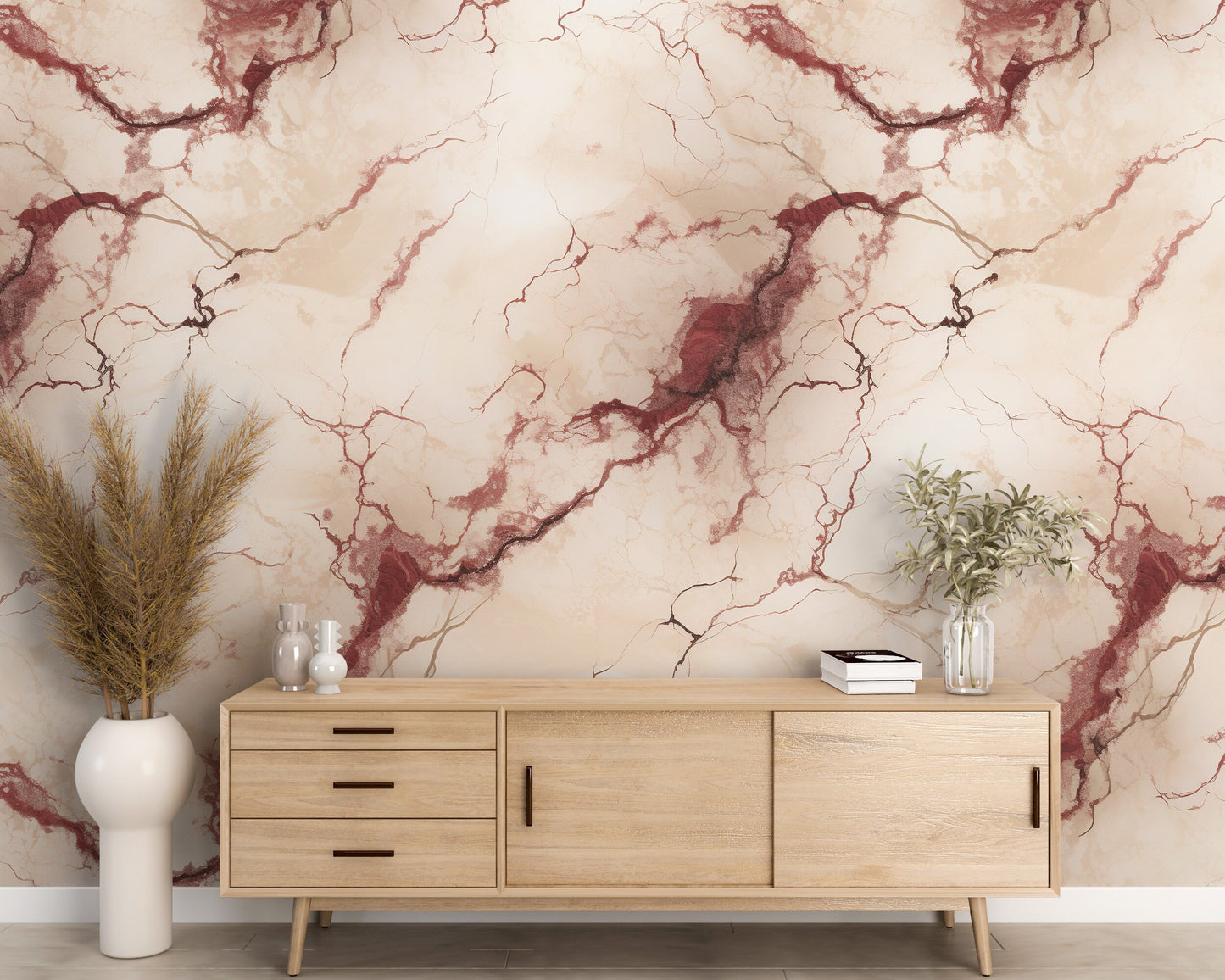 Removable Wallpaper, Beautiful White and Red Shiny Marble Design - Peel & Stick, Reusable, Self Adhesive, 26" Panels, Easy Install, Seamless