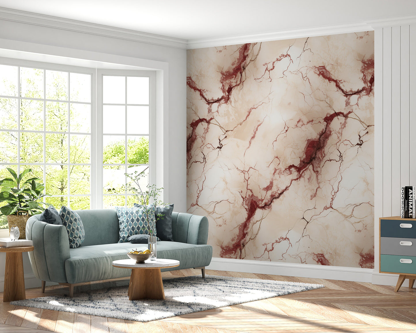 Removable Wallpaper, Beautiful White and Red Shiny Marble Design - Peel & Stick, Reusable, Self Adhesive, 26" Panels, Easy Install, Seamless