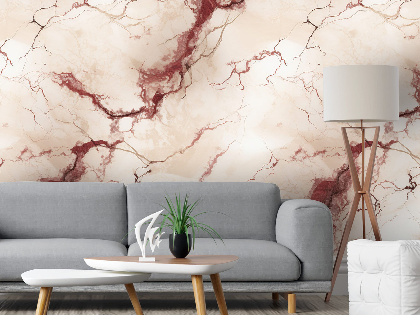 Removable Wallpaper, Beautiful White and Red Shiny Marble Design - Peel & Stick, Reusable, Self Adhesive, 26" Panels, Easy Install, Seamless