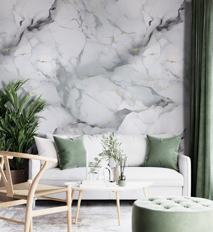 Removable Wallpaper, Marble Design White Marble - Peel & Stick, Reusable, Self Adhesive, 26" Panels, Easy Install, Seamless