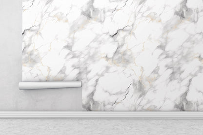 Removable Wallpaper, Marble Design White and Gray Marble - Peel & Stick, Reusable, Self Adhesive, 26" Panels, Easy Install, Seamless