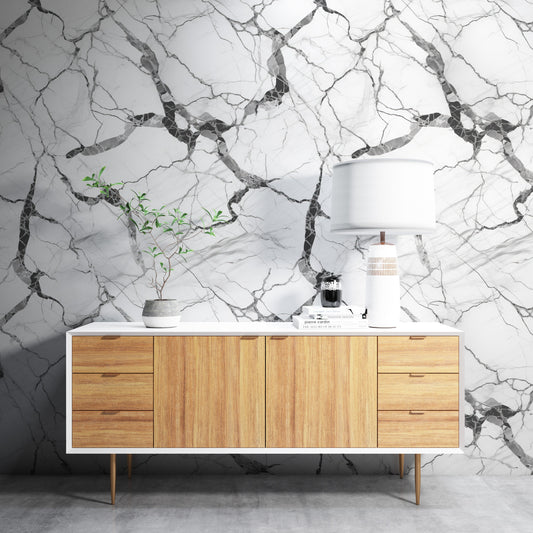 Removable Wallpaper, Marble Design White and Black Marble - Peel & Stick, Reusable, Self Adhesive, 26" Panels, Easy Install, Seamless