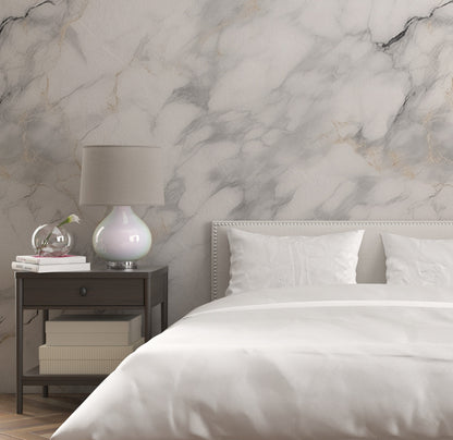 Removable Wallpaper, Marble Design White and Gray Marble - Peel & Stick, Reusable, Self Adhesive, 26" Panels, Easy Install, Seamless