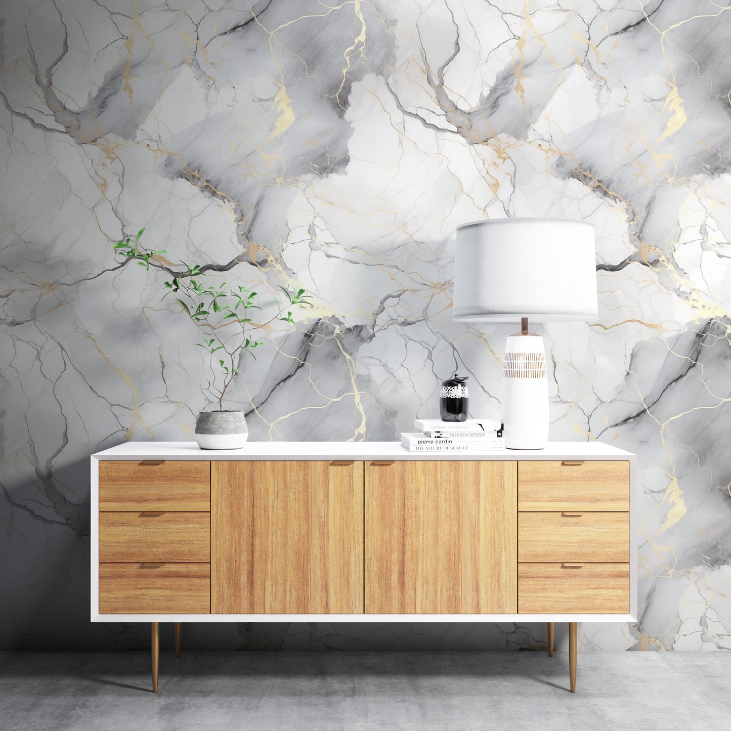 Removable Wallpaper, White Marble Design Gray and Gold Marble - Peel & Stick, Reusable, Self Adhesive, 26" Panels, Easy Install, Seamless