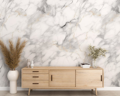 Removable Wallpaper, Marble Design White and Gray Marble - Peel & Stick, Reusable, Self Adhesive, 26" Panels, Easy Install, Seamless