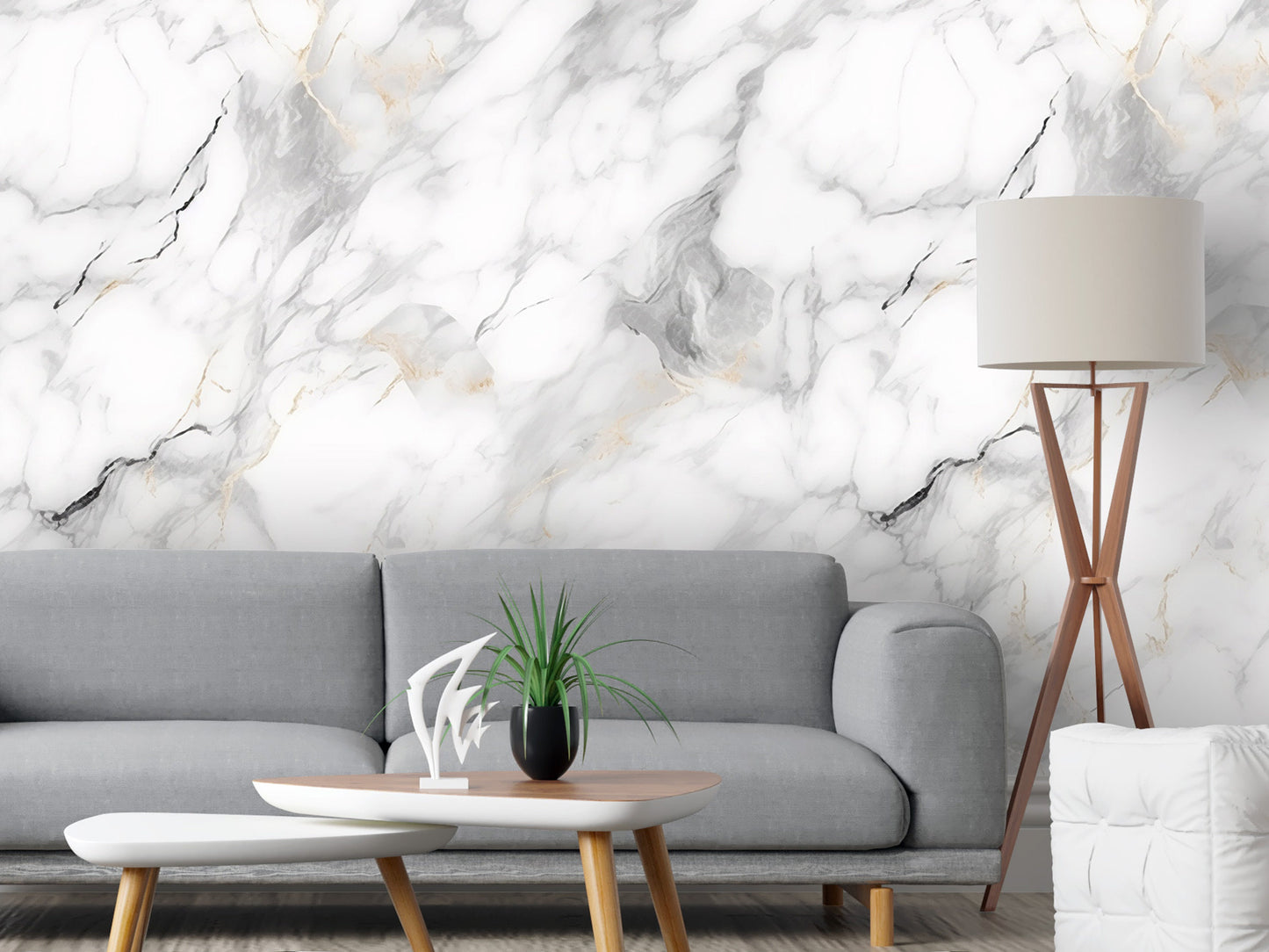 Removable Wallpaper, Marble Design White and Gray Marble - Peel & Stick, Reusable, Self Adhesive, 26" Panels, Easy Install, Seamless