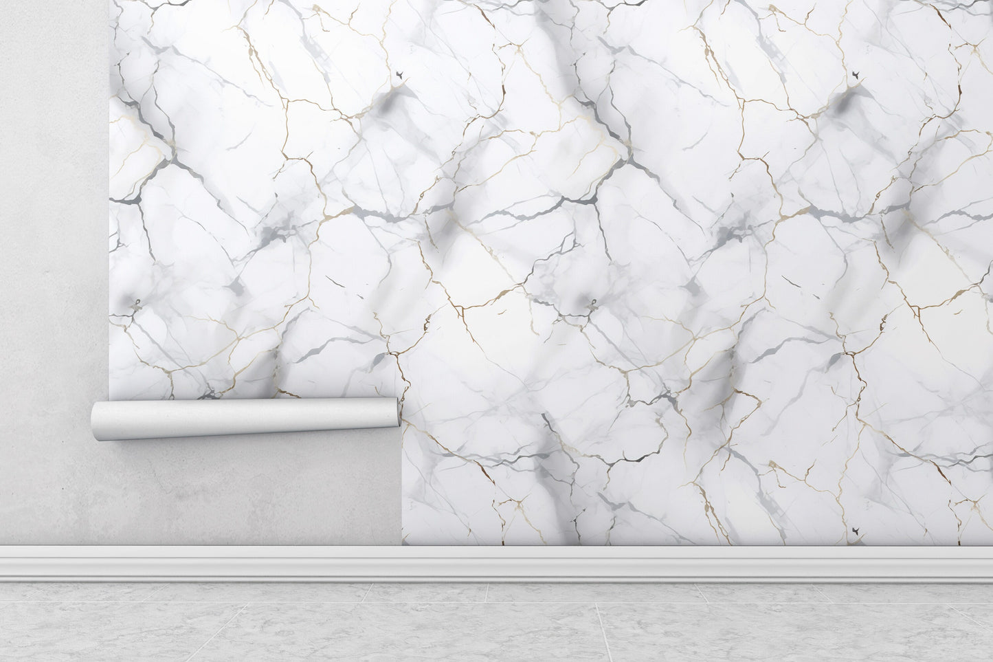 Removable Wallpaper, Marble Design White and Gold Marble - Peel & Stick, Reusable, Self Adhesive, 26" Panels, Easy Install, Seamless