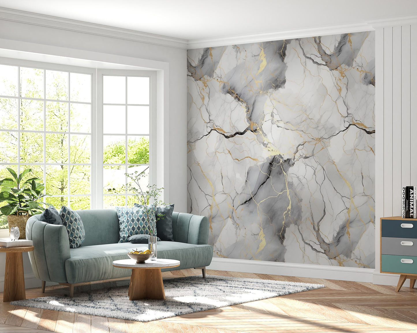 Removable Wallpaper, White Marble Design Gray and Gold Marble - Peel & Stick, Reusable, Self Adhesive, 26" Panels, Easy Install, Seamless